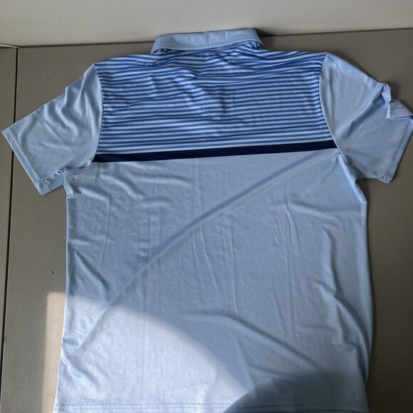 Crown & Ivy Mens Shirt Large Blue Green Stripe Short Sleeve Polo Golf Casual - Picture 3 of 3